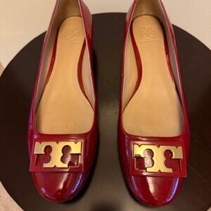 Tory Burch Gigi Women's Red Patient Leather Block Heel Pumps Size 9M